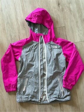 The North Face Girls DryVent Rain Jacket Pink Grey Hooded Size M 10/12
